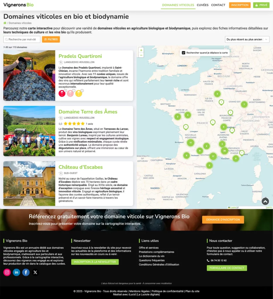 Annuaire des domaines viticoles en bio et biodynamie