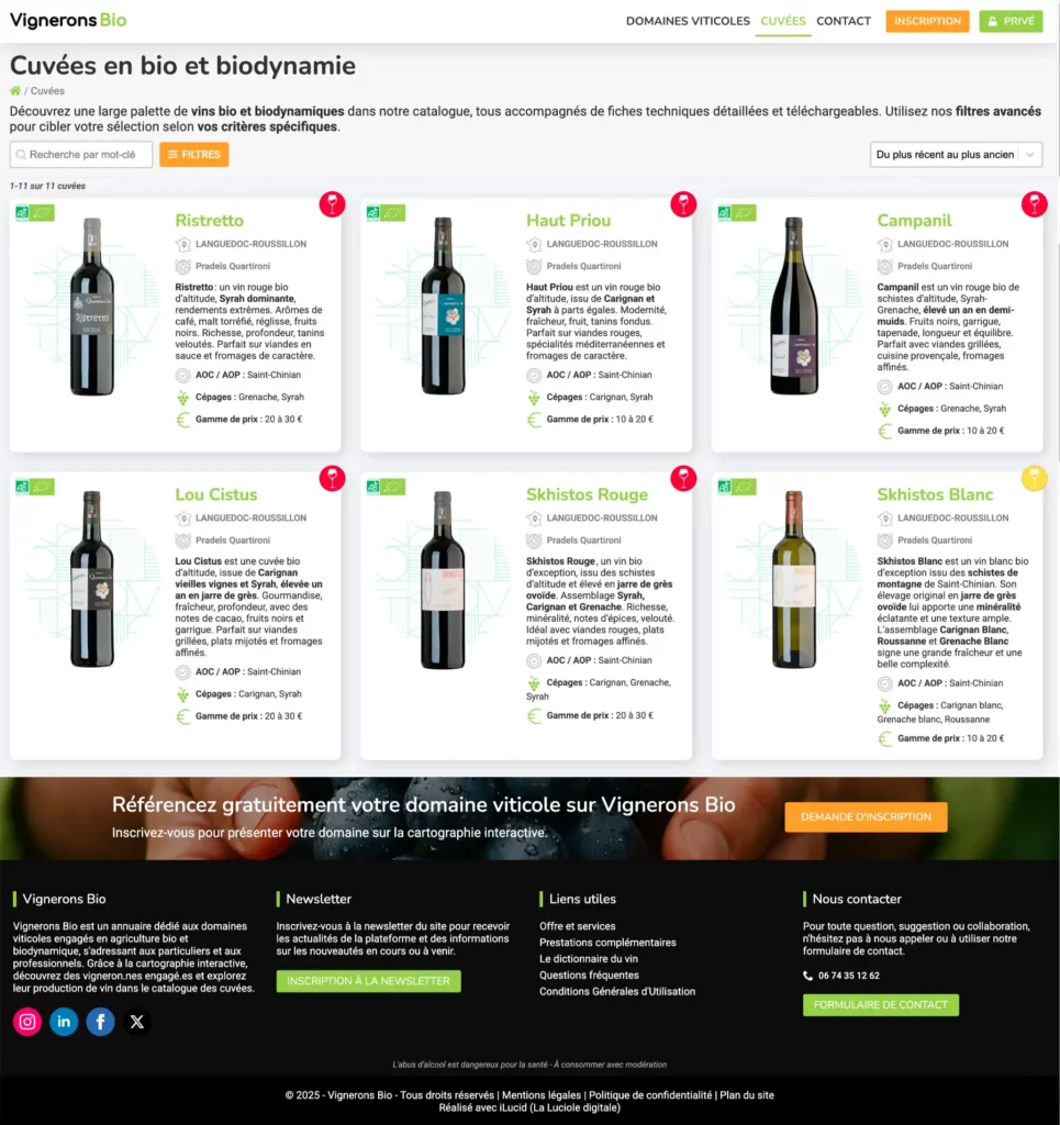 Catalogue des cuvées