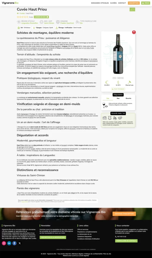 Aperçu d'une fiche cuvée