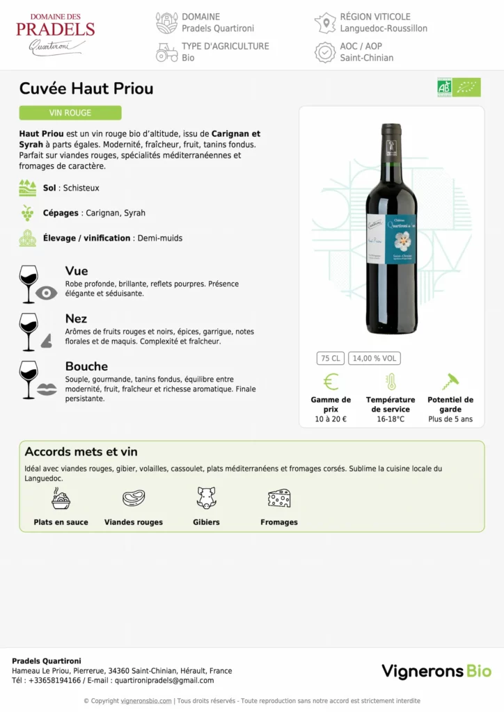 Exemple de la 1ère page d'une fiche technique en PDF