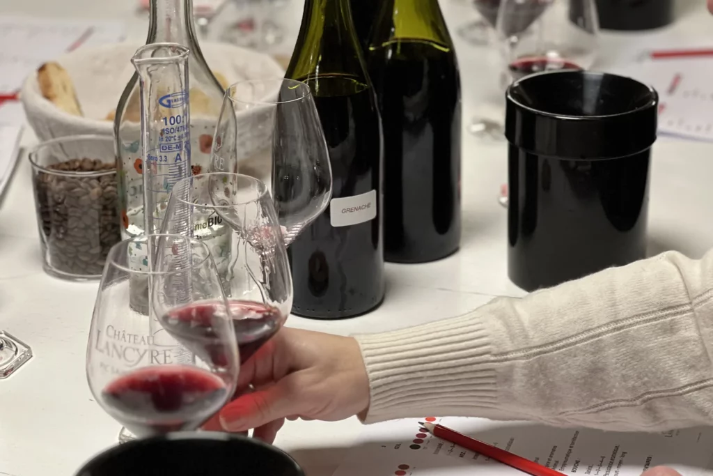 Château Lancyre - Table de dégustation et cuvées du domaine