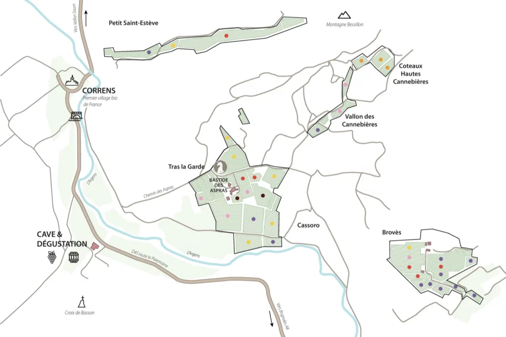 Domaine des Aspras - Carte des parcelles du domaine autour de Correns