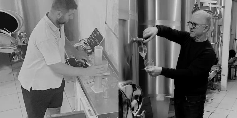 Champagne Durdon-Bouval - Prélèvement et dégustation au robinet des cuves inox
