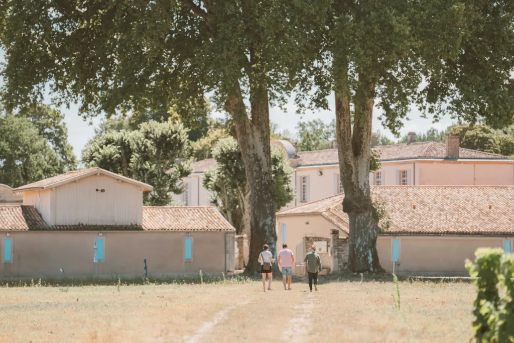 Château Bastor-Lamontagne - Visiteurs sur l’allée qui mène aux bâtiments du domaine