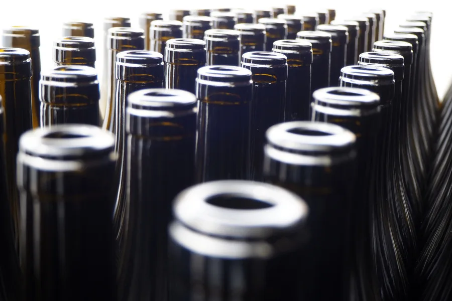 Domaine Inebriati - Bouteilles vides alignées en contre-jour, avant la mise